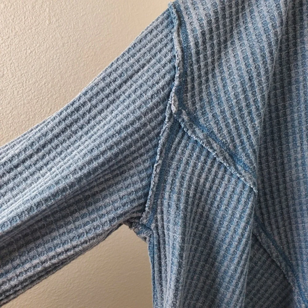 Free People We The Free Coraline Indigo Wash Blue Waffle Weave V-Neck Top XS